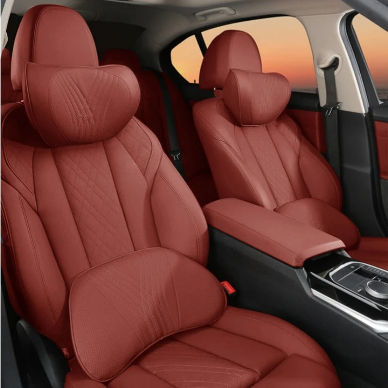 High-End Leather Car Seat Headrest and Neck Pillow with Soft Latex Back Support – Multifunctional Pillow and Quilt Set