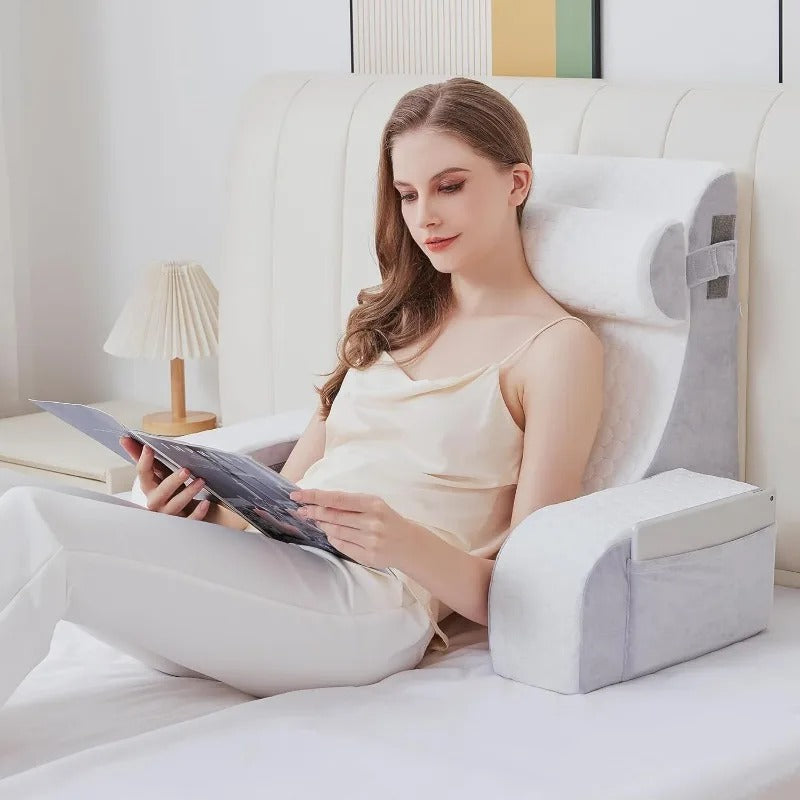 4PCS Memory Foam Reading Pillow – Back Support with Armrests for Bed & Gaming - Delicate Leather