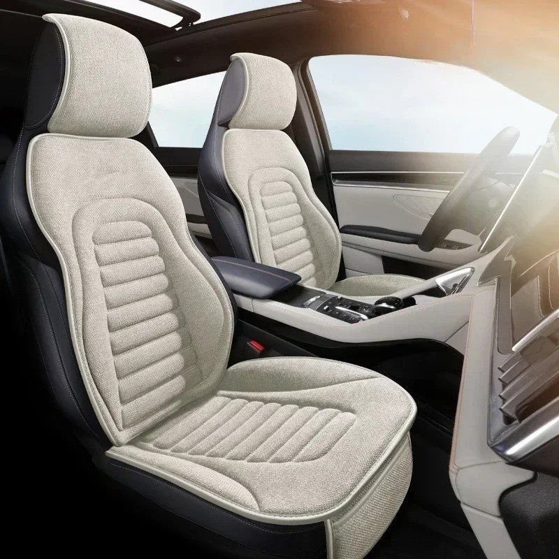 Universal Flax Car Seat Covers – Breathable Four-Season Linen Seat Protectors | Anti-Slip, Eco-Friendly, Semi-Wrap Design for Cars, SUVs, MPVs - Delicate Leather