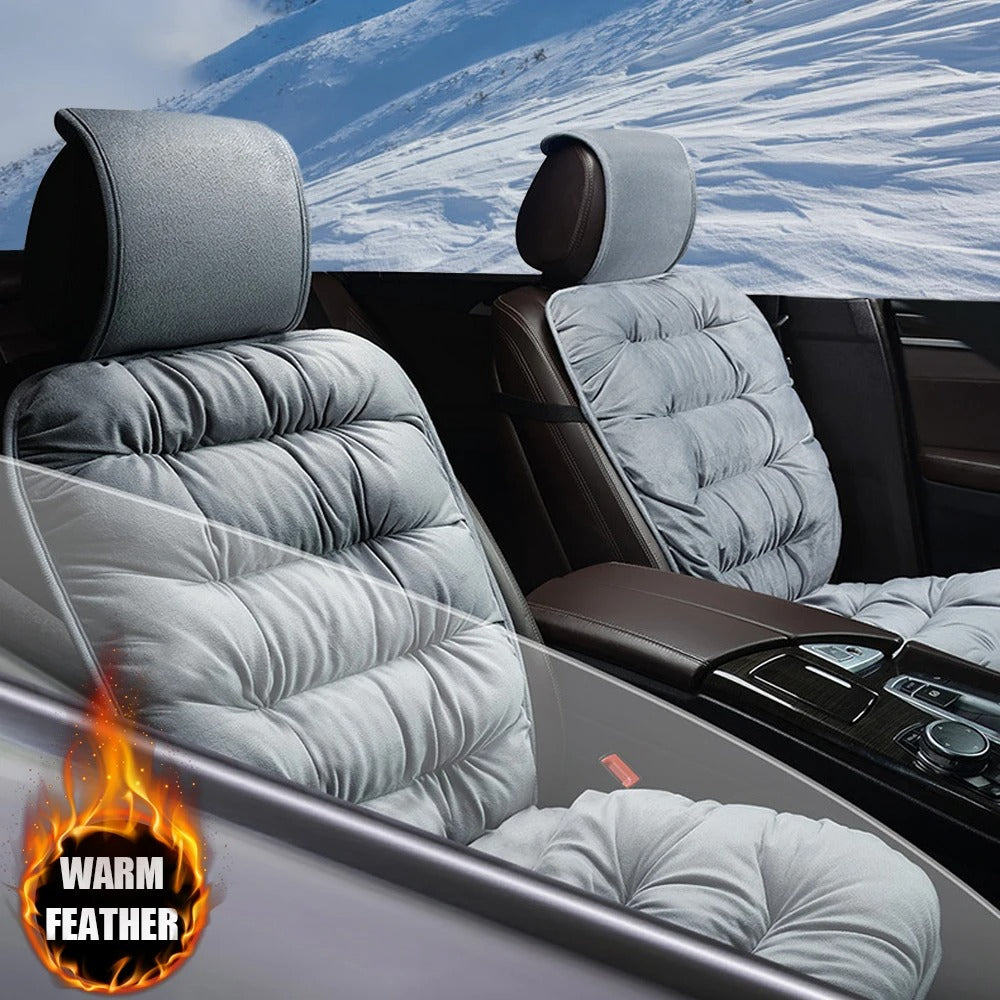 Winter Car Seat Cover with Back Pad - Warm Plush Cushion for Front and Rear Seats, Universal Fit for SUVs and Sedans - Delicate Leather