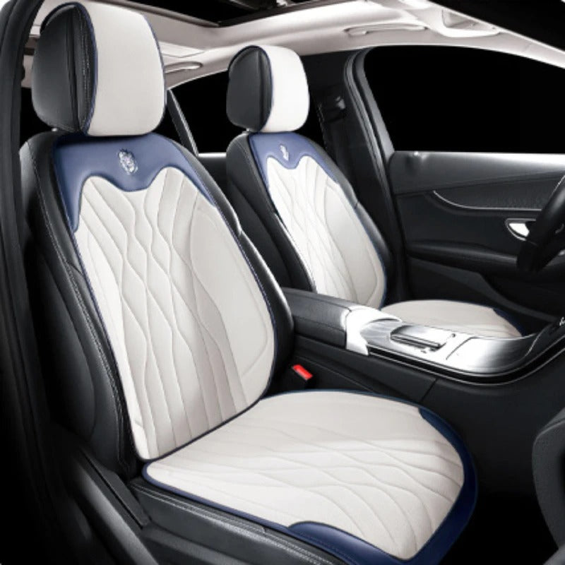 Summer Cool Ice Silk Car Seat Covers - Universal, Breathable, Non-Slip Front and Rear Cushion Set with Backrest - Delicate Leather