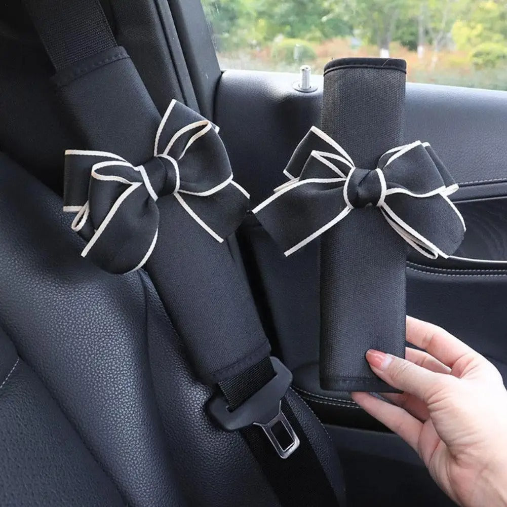 Cute Bowknot Plush Car Seat Belt Cover for Women – Soft Velvet Shoulder Strap Pad Cushion Protector (1Pc)