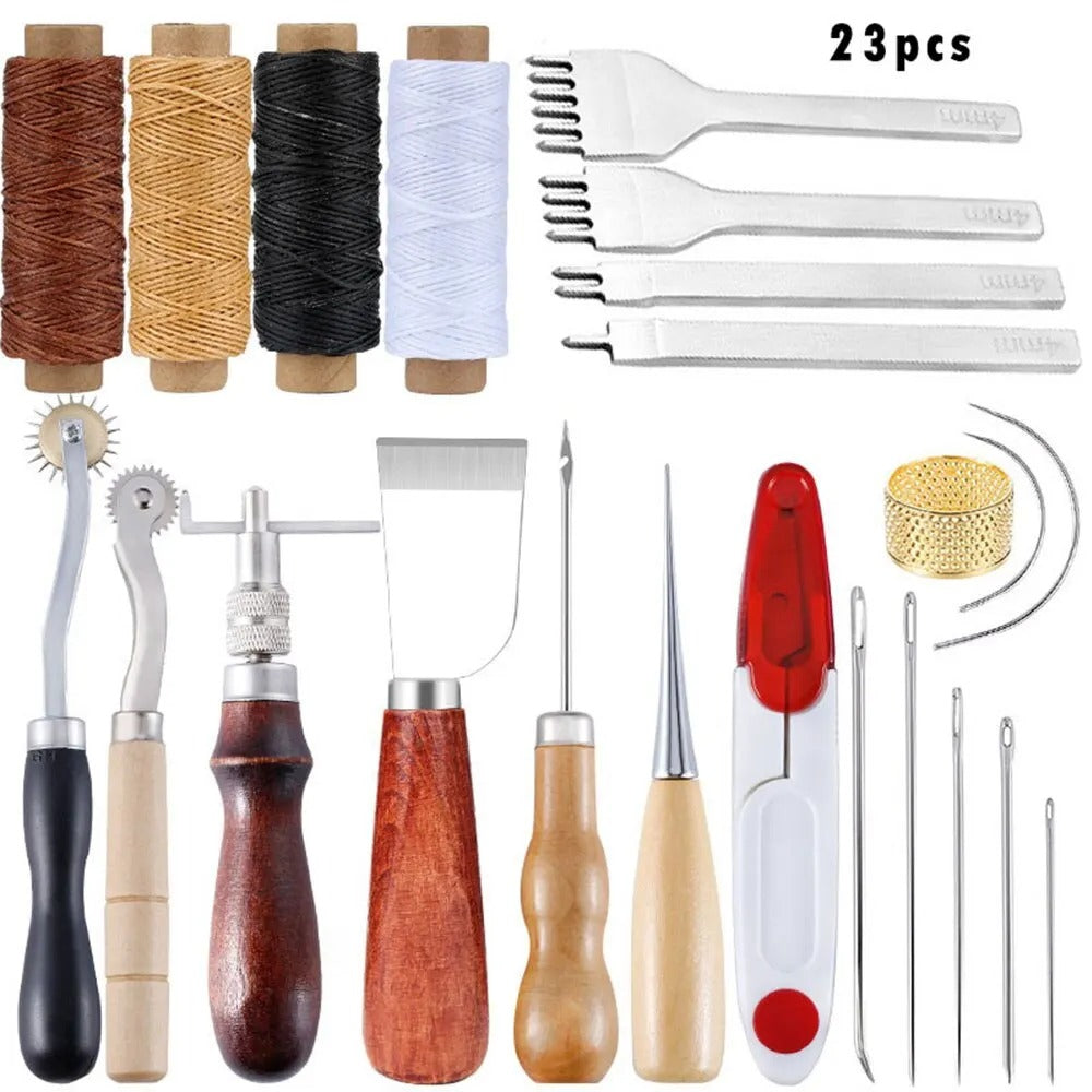 23-Piece Leather Sewing Tools Set – DIY Hand Stitching & Carving Kit for Leather Crafting