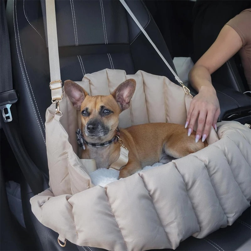 Safety Dog Car Carrier Handbag Seat - Portable Puppy Tote for Small Dogs & Cats - Delicate Leather