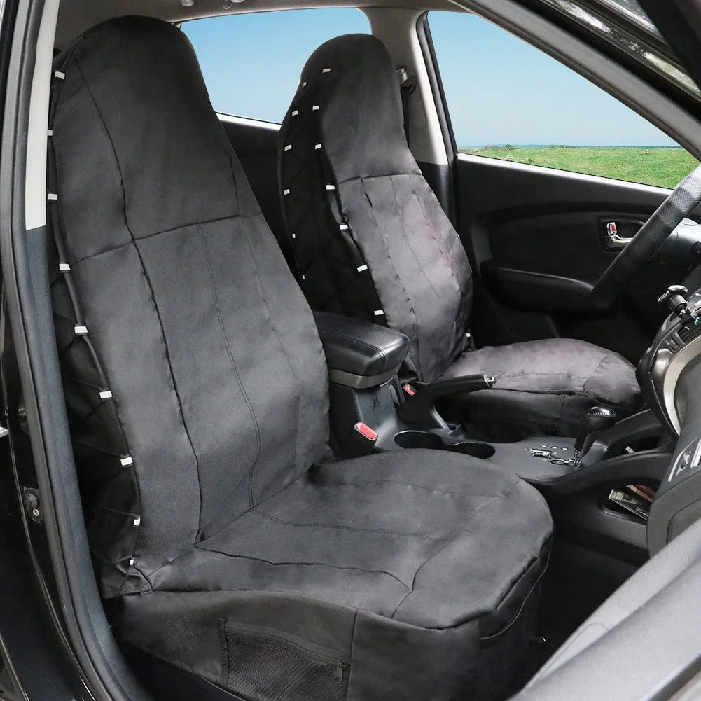 2-Piece Waterproof Car Front Seat Covers with Back Organizer - Universal Fit, Durable Protection - Delicate Leather