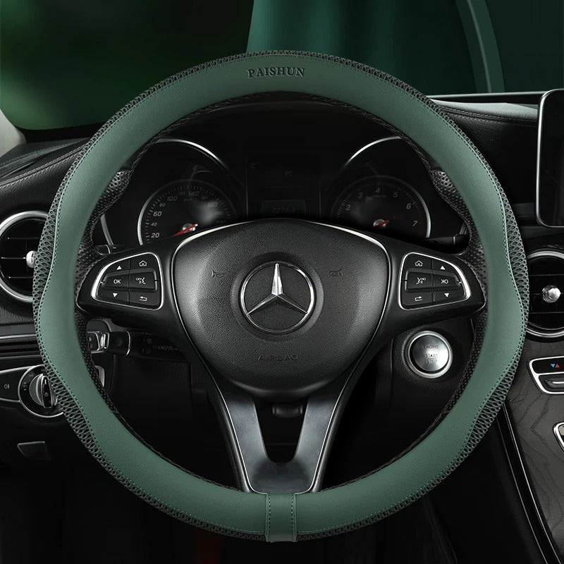 Ice Net PU Leather Steering Wheel Cover – Breathable & Anti-Slip | Universal Fit for Most Cars | Comfortable Grip, All-Season Use - Delicate Leather