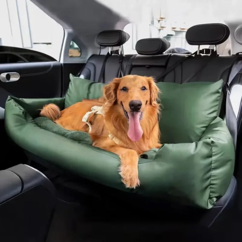 Luxury Removable Waterproof Dog Car Seat & Bed - Portable Travel Pet Carrier for Medium and Large Dogs - Delicate Leather