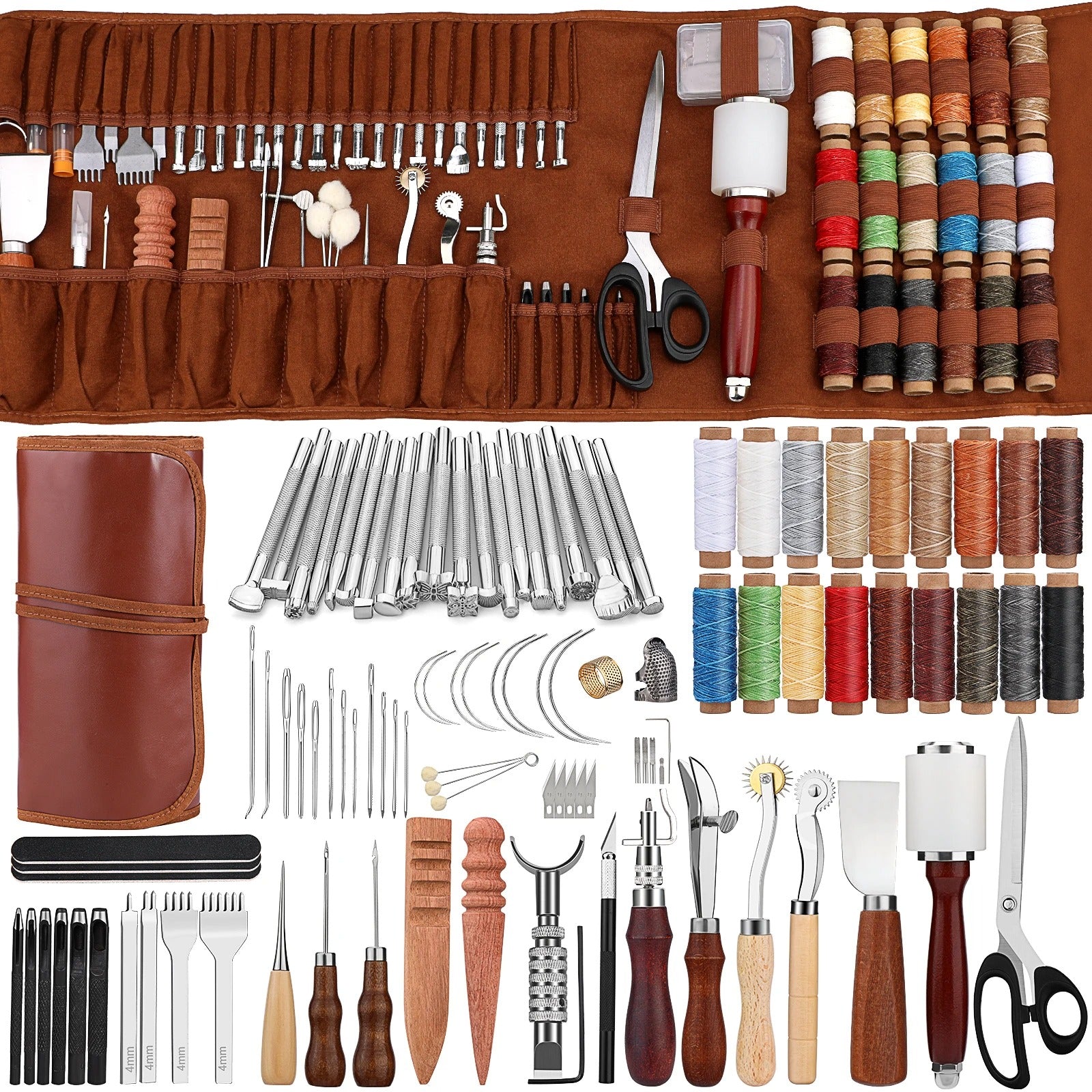 92-Piece Leather Working Kit with Custom Storage Bag - Complete Leather Craft Tools for Beginners & Professionals - Delicate Leather