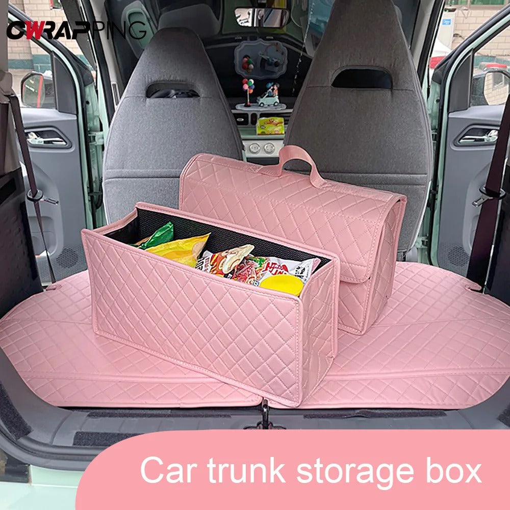 Pink Car Trunk Organizer Box – Large Foldable Cargo Storage for Car Accessories - Delicate Leather