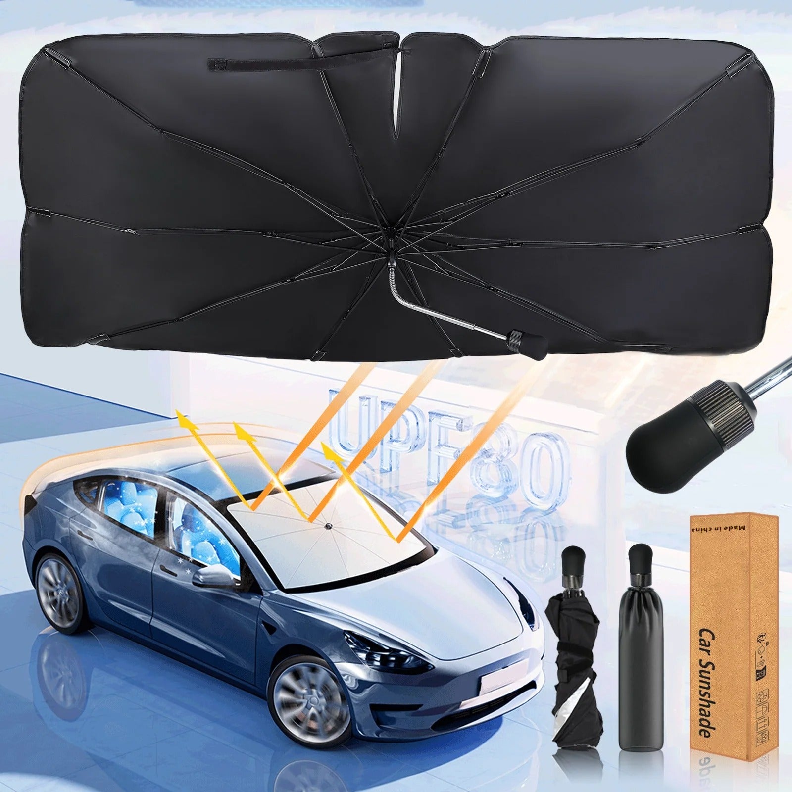 New Foldable Car Sunshade Umbrella - High-Quality Summer Windshield Heat Protection - Delicate Leather