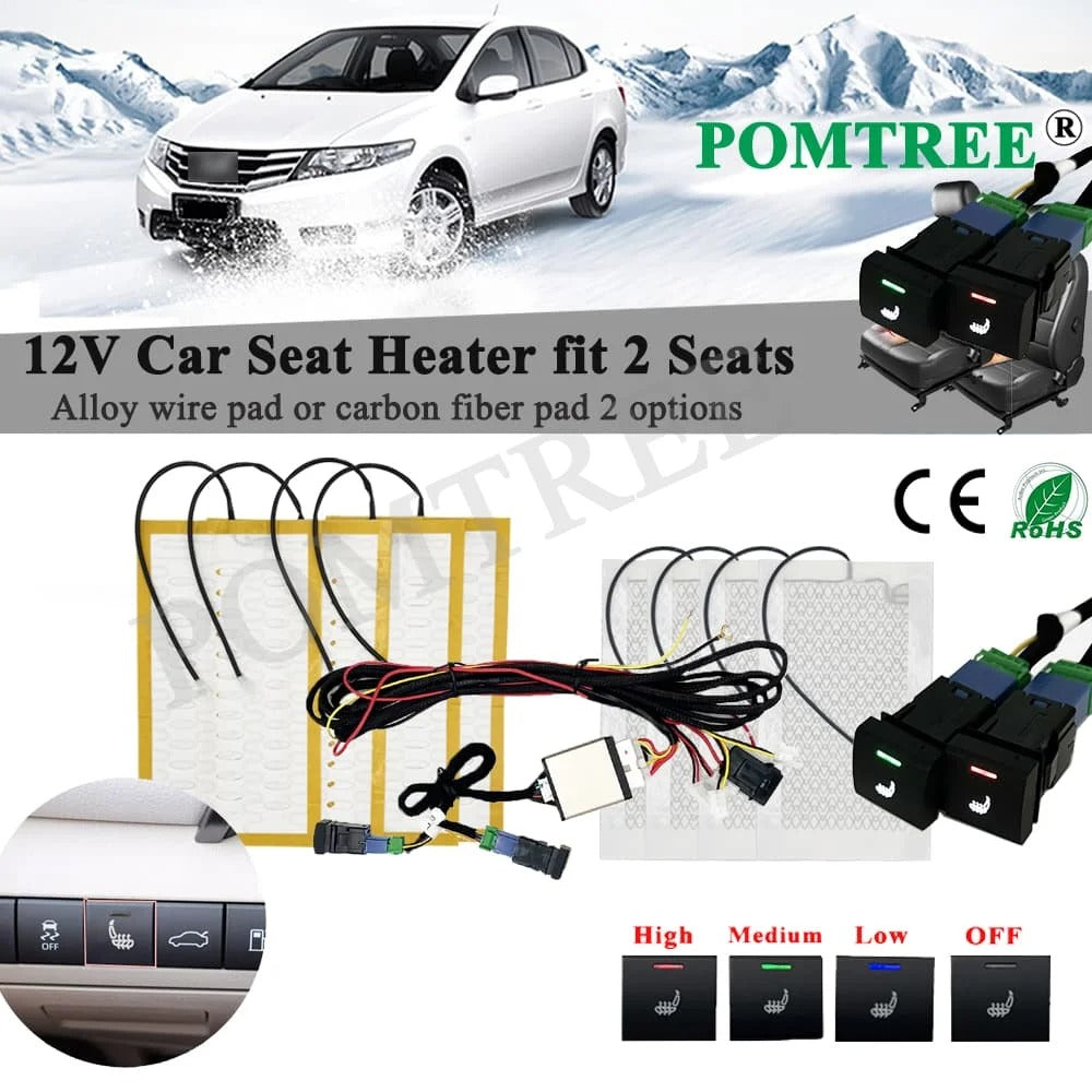 Car Seat Heater Kit for 2 Seats - Carbon Fiber/Alloy Wire Heating Pads with 3-Level Switch