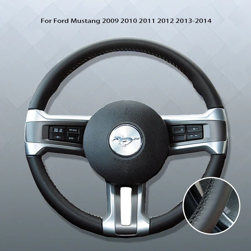 Black Microfiber Leather Steering Wheel Cover – Custom DIY for Ford Mustang (2009-2014) - Delicate Leather