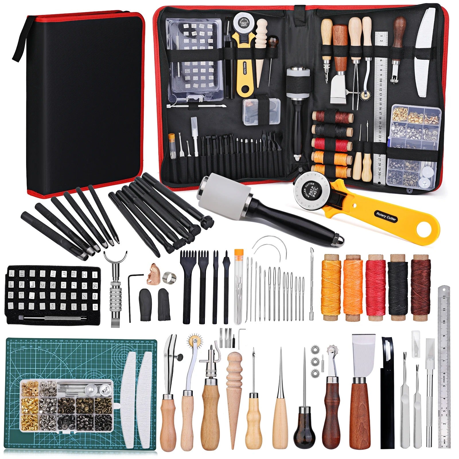 Professional Leather Working Tools Kit – Stamping Tools, Cutting Mat, Groover, and Rivets for DIY Beginners - Delicate Leather
