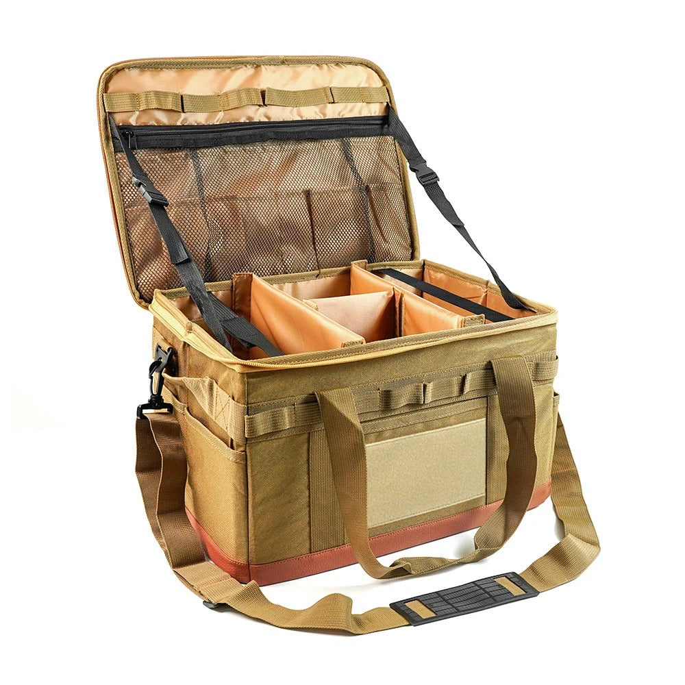 Large Zipper Camping Bag - Anti-Crash Cookware Carrying Case, Multifunctional Durable Storage Organizer - Delicate Leather