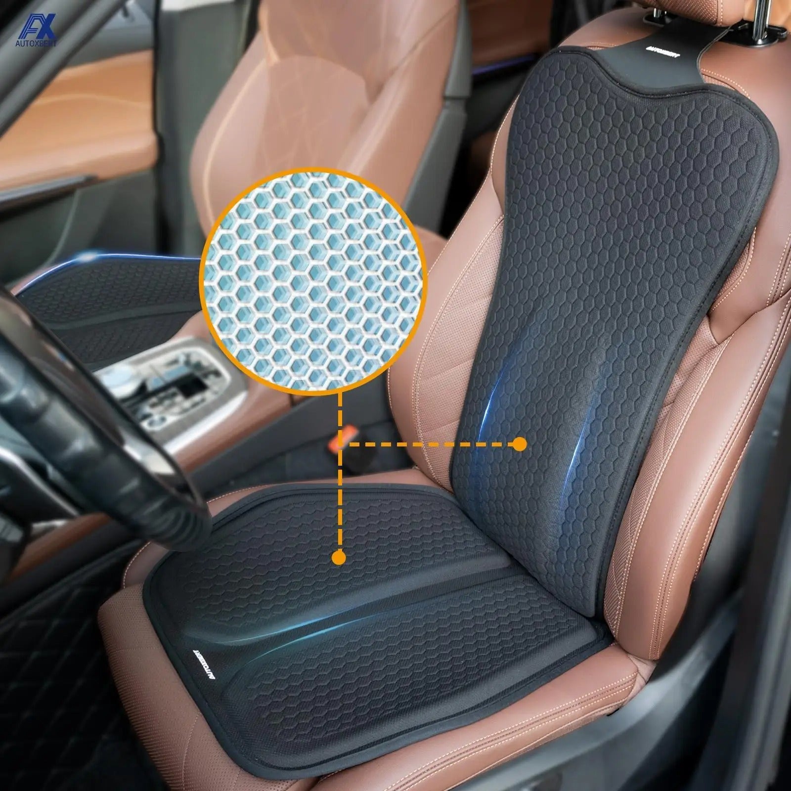 Auto Gel Seat Cushion with Lumbar Support – Breathable, Pain-Relief Car Cushion for Waist and Back Comfort - Delicate Leather