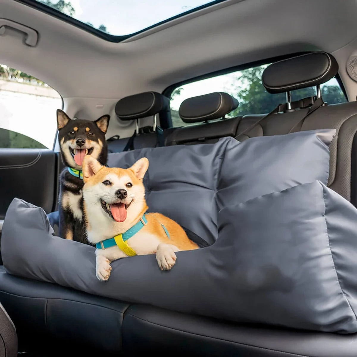Large Dog Car Seat with Safety Belt – Washable Travel Dog Bed for Back Seat - Delicate Leather