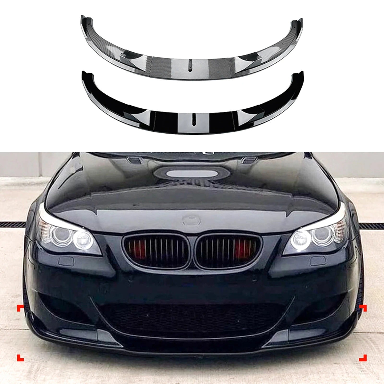 Front Bumper Spoiler Lip for BMW 5 Series E60/E61 M5 (2005-2010) – Carbon Fiber Look/Gloss Black - Delicate Leather