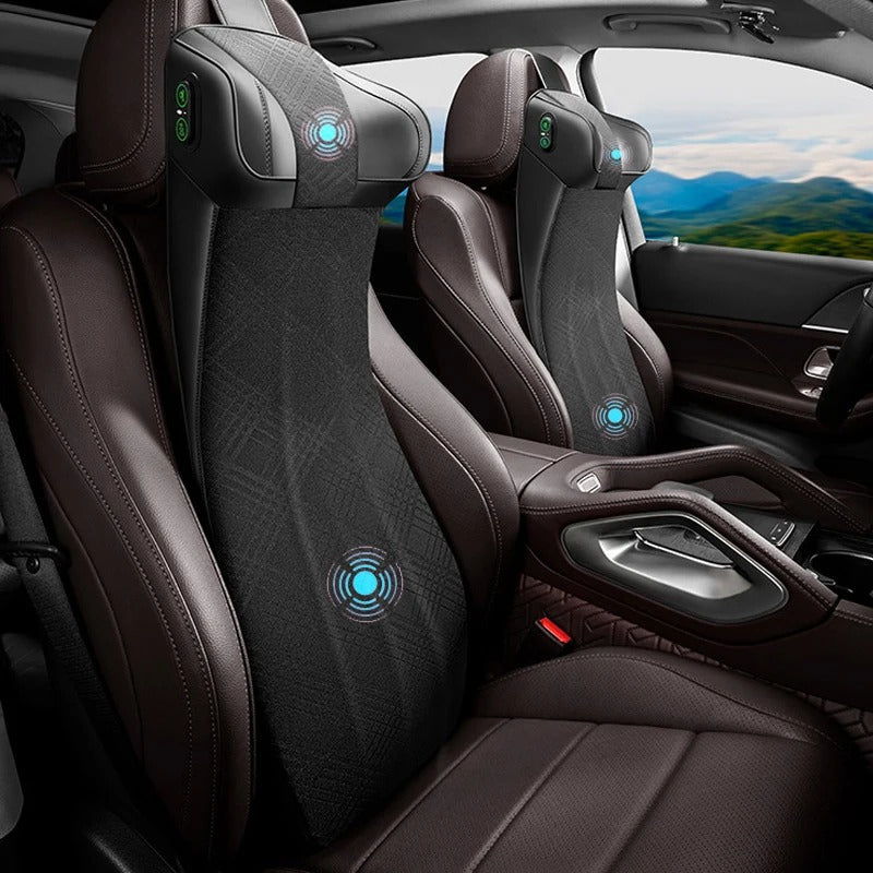 Memory Foam Car Neck Massage Pillow & Lumbar Support Cushion – Ergonomic Headrest for Travel and Auto Seat Comfort - Delicate Leather