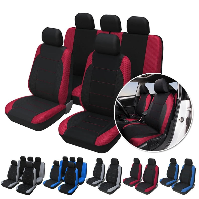 Full Set Car Seat Covers – Polyester Sandwich Material, Universal Fit for 5-Seater Vehicles, Airbag Compatible, for Car - Delicate Leather