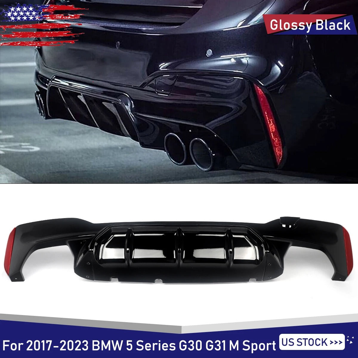 M5 Style Rear Diffuser Lip for BMW 5 Series G30 Sedan & G31 Touring (2017-2021) – Gloss Black - Delicate Leather