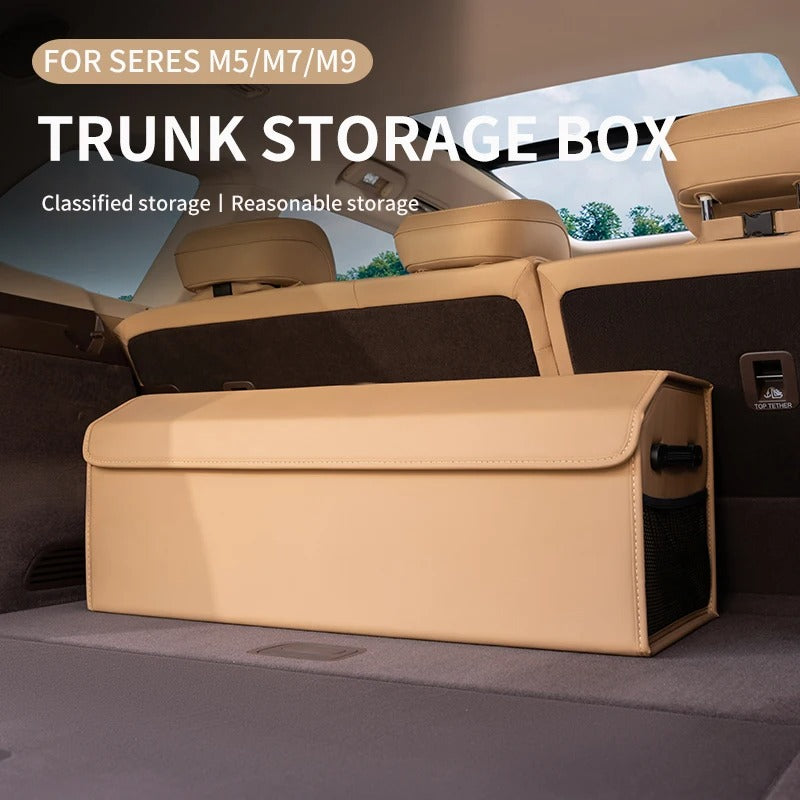 Large-Capacity PU Folding Car Trunk Storage Box with Lid – Portable Organizer for SERES AITO M5/M7/M9 - Delicate Leather