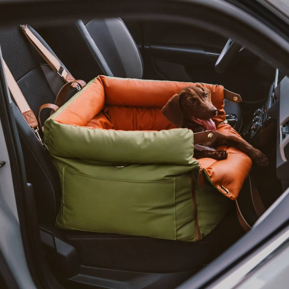 Luxury Faux Leather Pet Car Seat - Booster Bed for Dogs & Cats - Delicate Leather