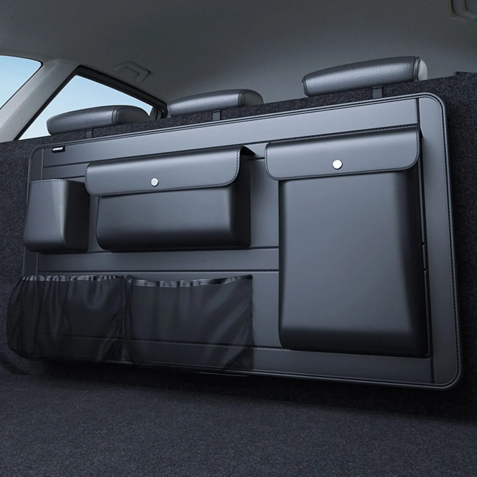 High-Capacity PU Leather Car Backseat & Trunk Organizer – Adjustable 5-Bag Storage Solution