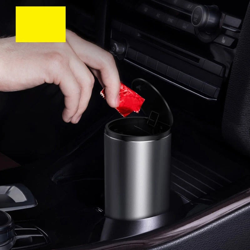 Mini Car Trash Bin – Compact Metal Garbage Container for Auto Interior - Delicate Leather