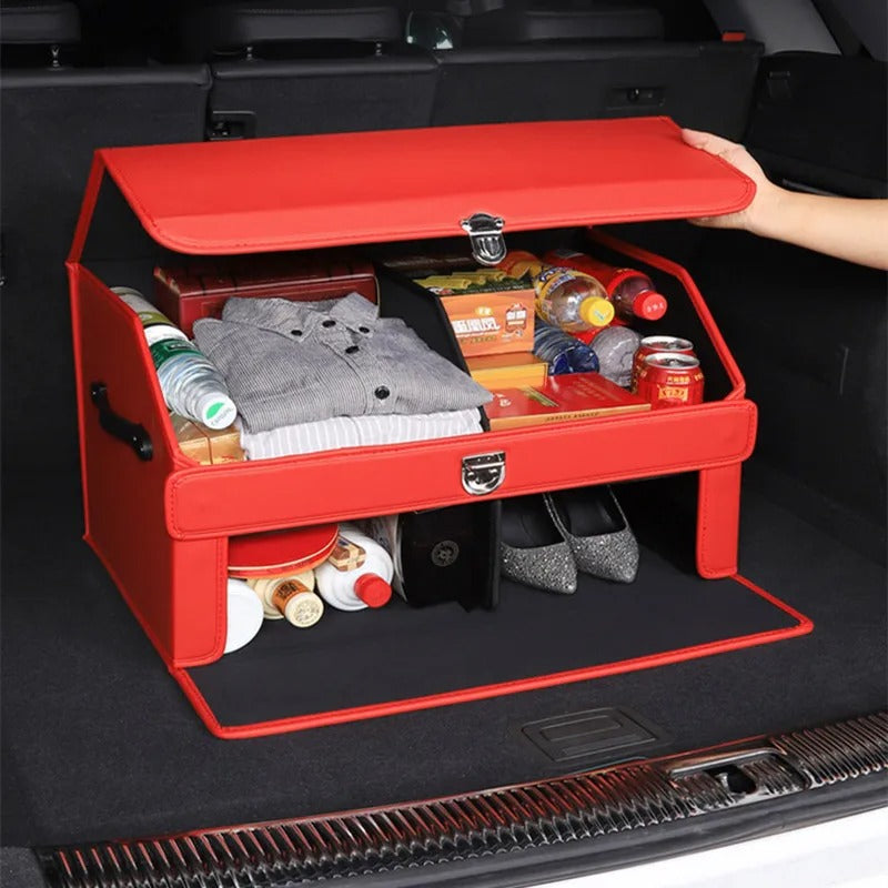 Luxury Leather Car Trunk Organizer – Large-Capacity Foldable Storage Box for BMW, Benz, Tesla, VW & More - Delicate Leather