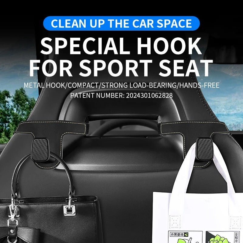 Auto Sport Seat Back Hook – Multi-Functional Widened & Thickened Storage Hook - Delicate Leather