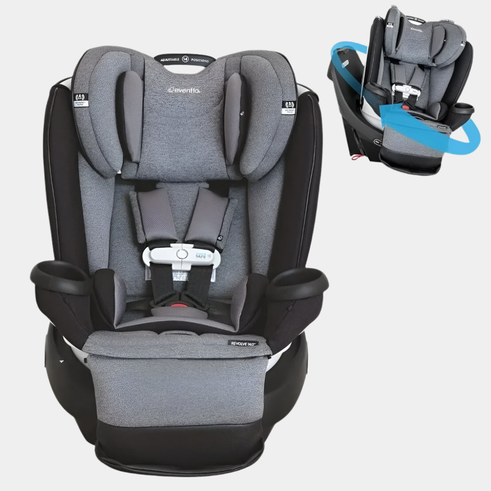 Gold Revolve360 All-in-One Rotational Car Seat with SensorSafe – Moonstone Gray, 360° Rotation for Enhanced Safety - Delicate Leather