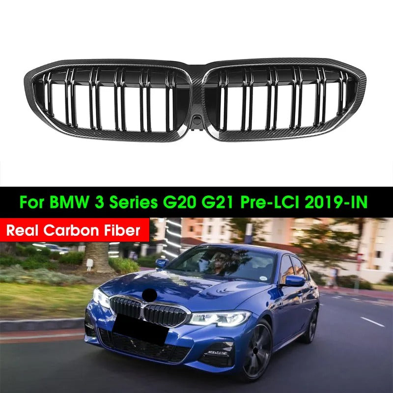 Real Carbon Fiber Front Kidney Grille for BMW 3 Series G20/G21/G28 Pre-LCI (2019-2022) - Delicate Leather