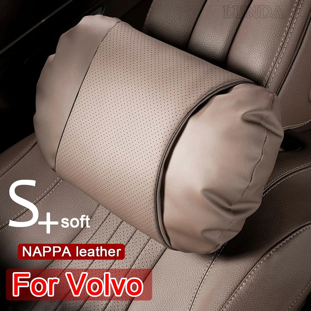 Nappa Leather Car Neck & Lumbar Support Pillow - Ergonomic Headrest and Waist Cushion for Volvo XC Series - Delicate Leather