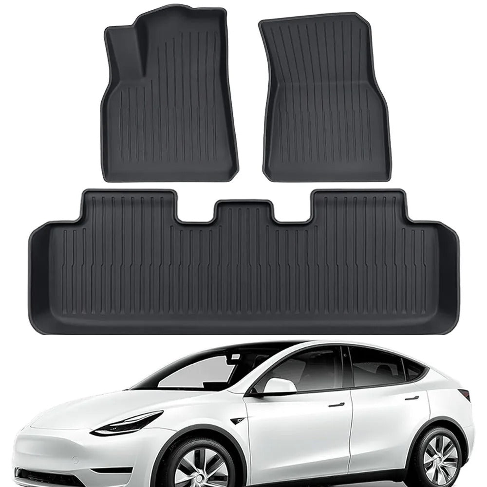 TPE Waterproof Non-Slip Floor Mats for Tesla Model 3/Y (2019-2024) - All-Weather Protection for 5-Seater Models - Delicate Leather