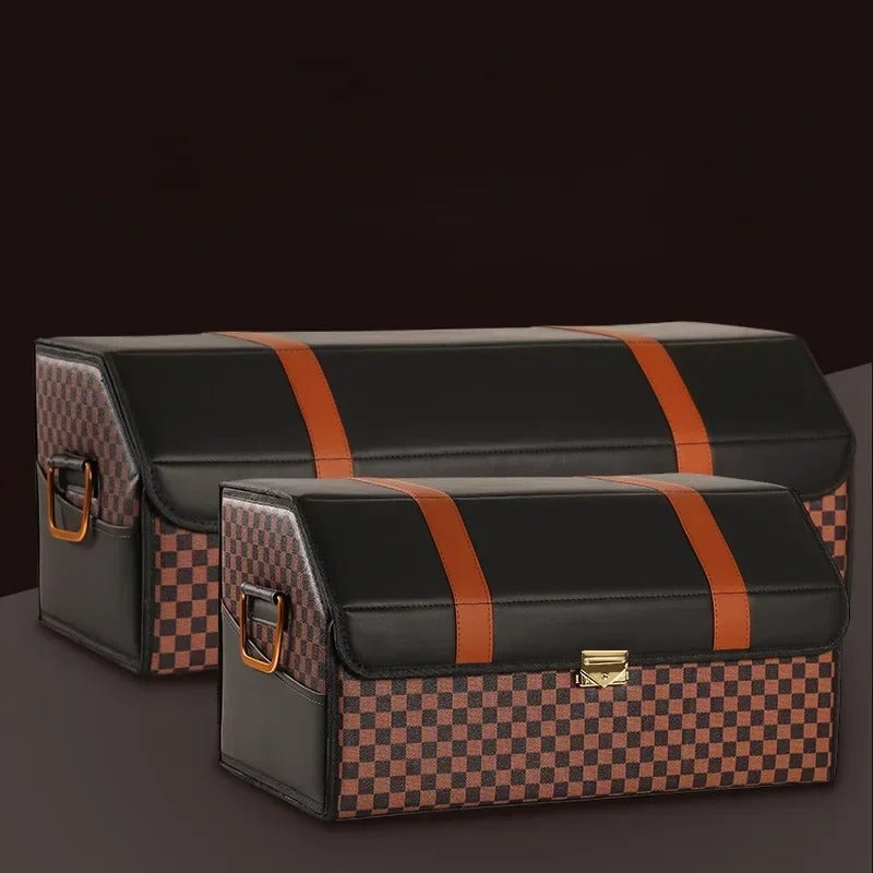 Premium Leather Car Trunk Organizer – Versatile, Foldable Storage Solution for Travel, Camping, and Everyday Car Use - Delicate Leather
