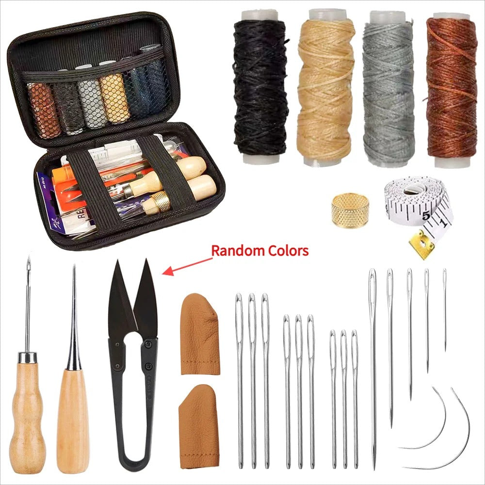 Leather Sewing Kit with Needles, Waxed Thread, and Sewing Tools - DIY Leather Craft Kit for Hand Stitching and Repairs - Delicate Leather