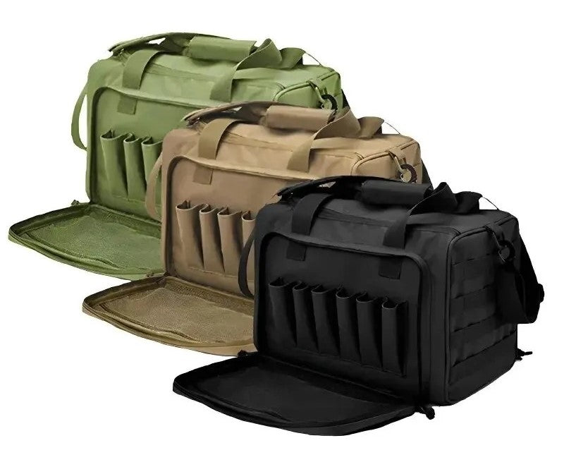 Tactical Gun Range Storage Bag – Durable Nylon Hunting Accessory with MOLLE System and Ample Storage - Delicate Leather