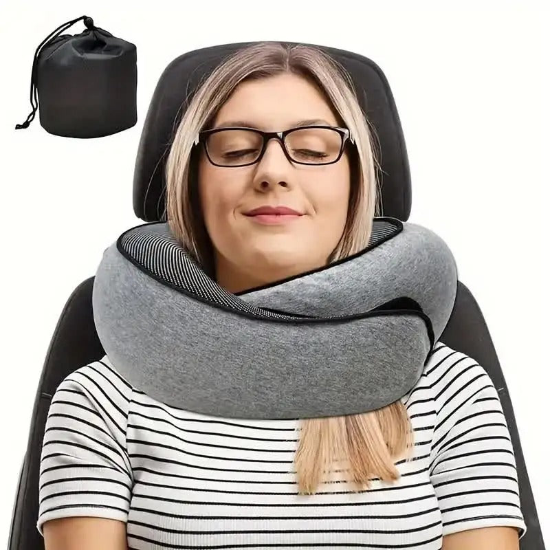 Portable U-Shaped Memory Foam Neck Pillow – Cervical Support for Travel, Noon Breaks, and Camping - Delicate Leather
