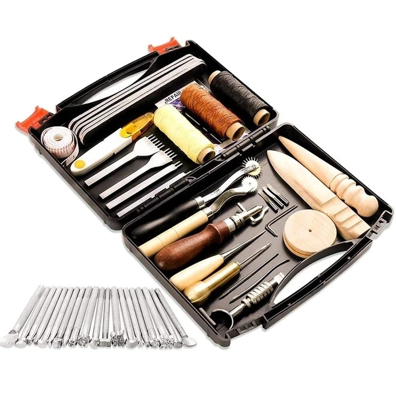 50-Piece Leather Craft Tools Kit – Complete Set for Sewing, Punching, Carving, and More - Delicate Leather