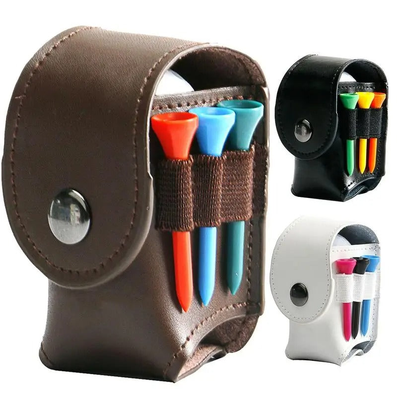 Cowhide Leather Golf Ball & Tee Holder – Portable Storage Pouch with Divot Tool Carrier - Delicate Leather