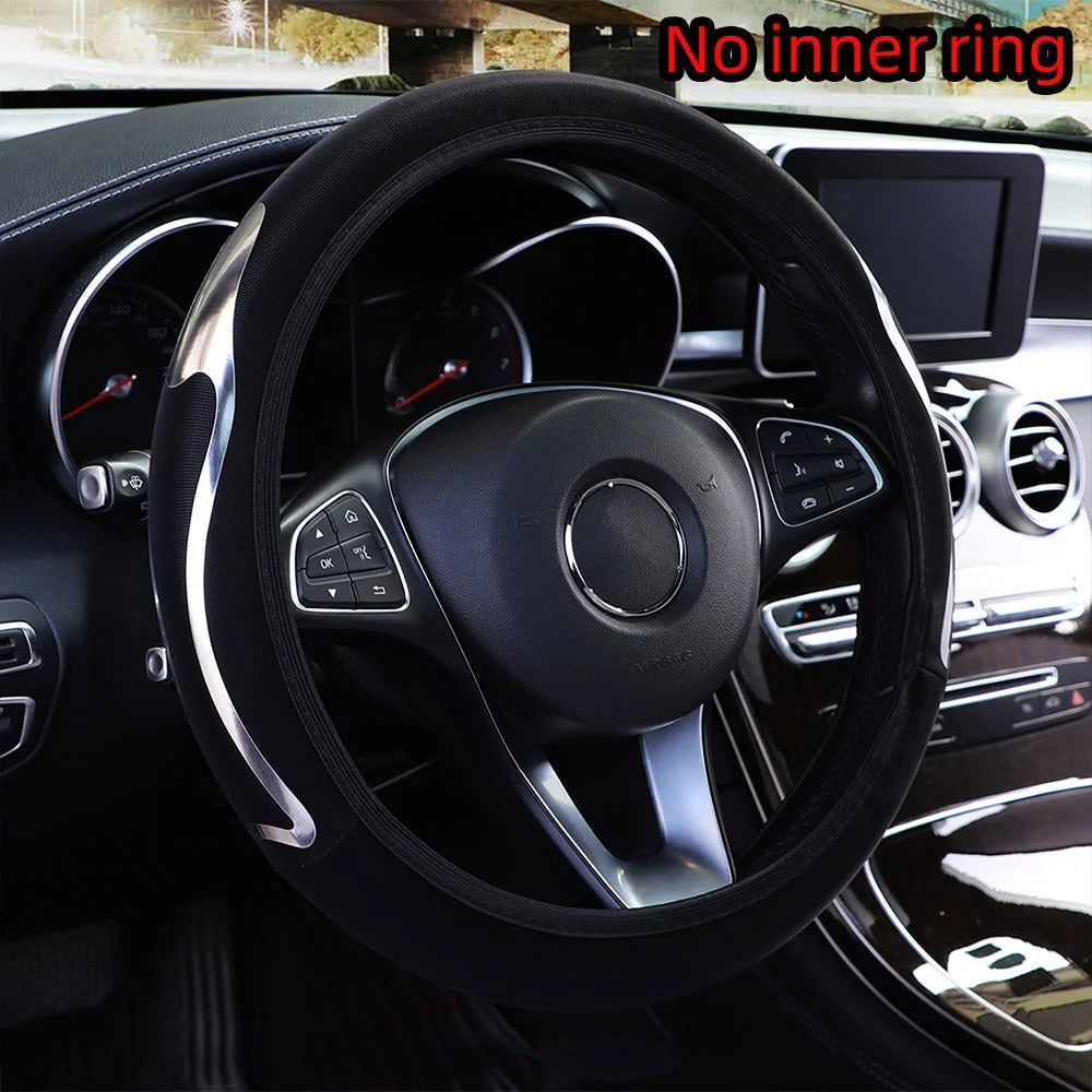Premium Shiny PU Leather Steering Wheel Cover – Fits 14.5–15 Inch Wheels | No Inner Ring | Stylish & Durable Car Accessory - Delicate Leather