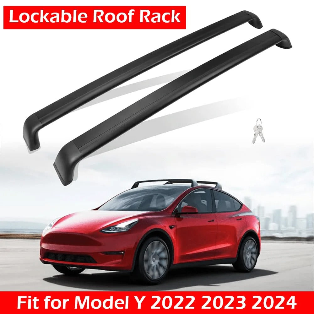 Lockable Roof Rack for Tesla Model Y (2022-2024) - Antitheft Cross Bars for Luggage Carrier - Delicate Leather