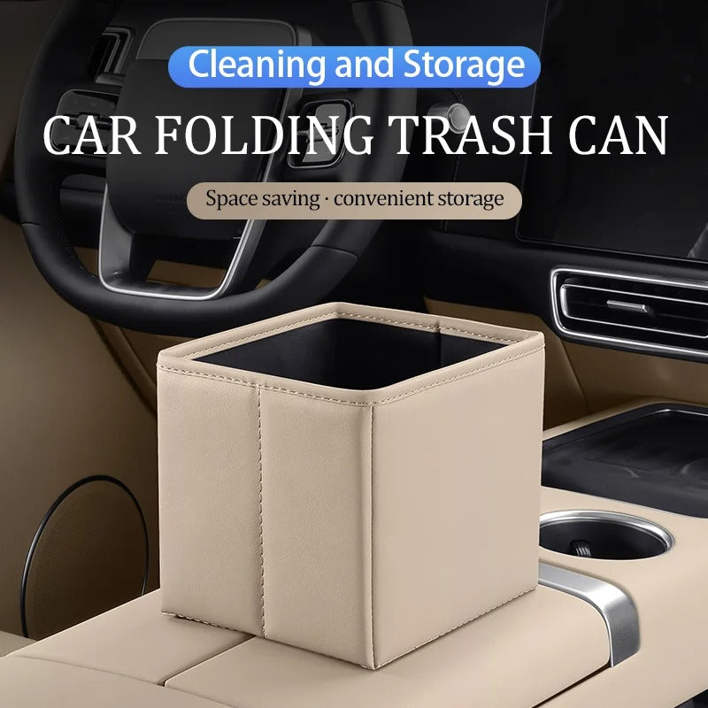 Foldable Car Trash Can & Multi-Functional Storage Box – Compact, Moisture-Proof ABS Organizer for Vehicle Interior Cleaning & Tidying - Delicate Leather