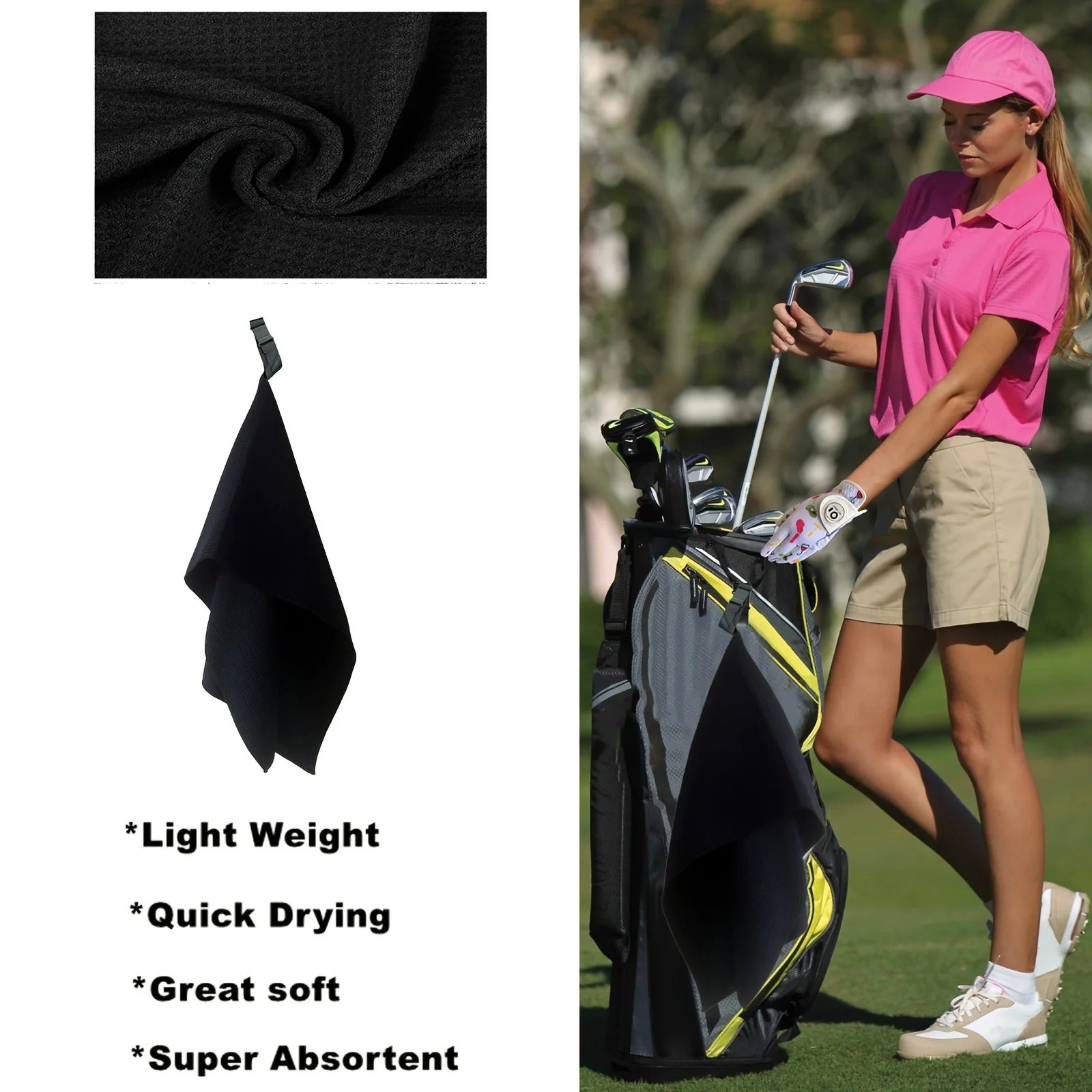 Microfiber Golf Towel with Clip – Waffle Weave Golf Bag Towel for Men - Delicate Leather