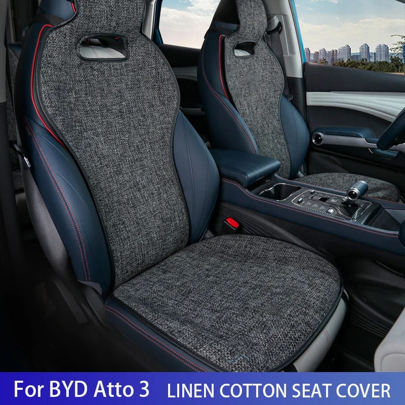 3-Piece Flax Cotton Car Seat Covers – Breathable, Comfortable, and Eco-Friendly Cushion Protection for All Seasons - Delicate Leather