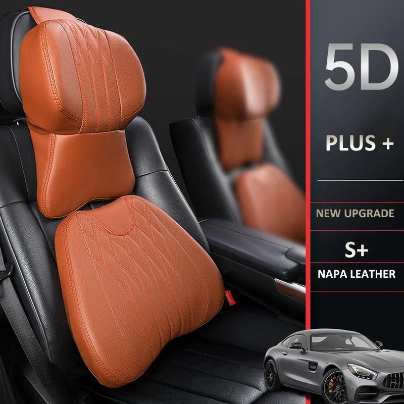 3D Memory Foam Car Neck Pillow – Embroidered Leather Lumbar Support for Back Pain Relief - Delicate Leather