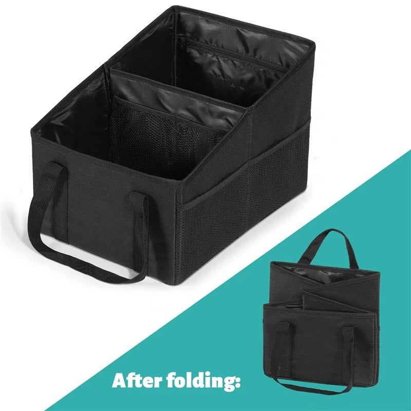 High-Capacity Black Car Trunk Organizer – Space-Saving Storage Box for Car Seats and Trunks