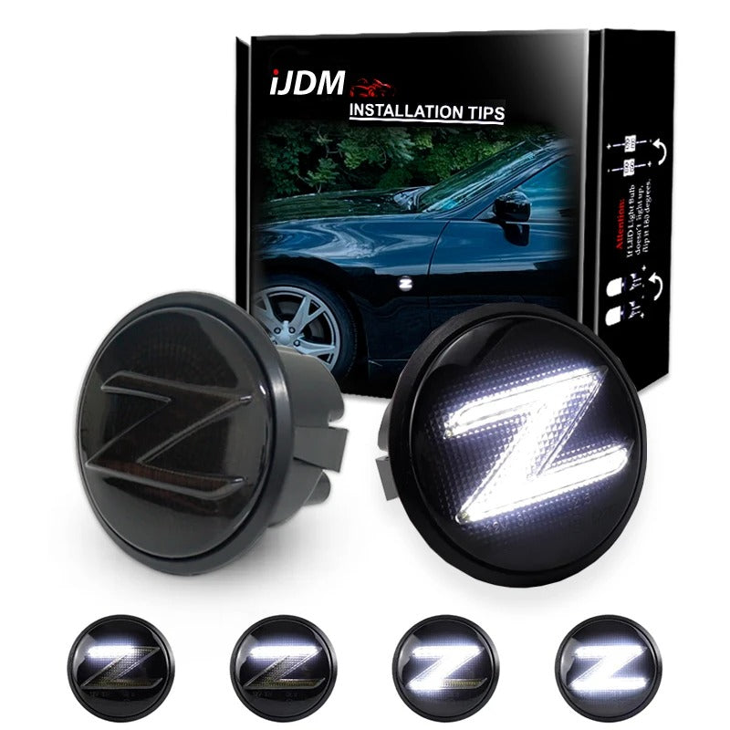 2X LED Dynamic Turn Signal Side Marker Lights - Smoked Black Lens with Sequential 'Z' for Nissan 370Z (2009-2020) - Delicate Leather