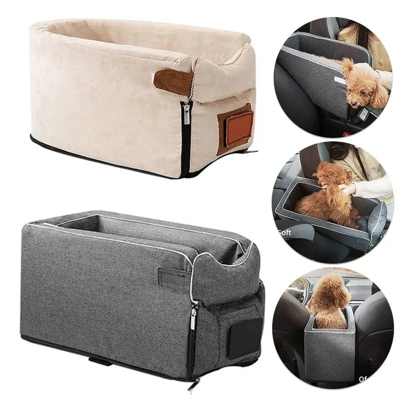 Portable Car Central Dog Seat Bed - Safety Travel Carrier for Small Dogs & Cats - Delicate Leather