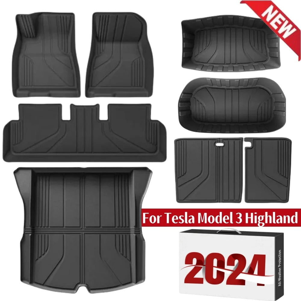 All-Inclusive TPE Floor Mats for Tesla Model 3 Highland 2024 - All-Weather Rear Trunk Storage Mat, Anti-Slip Pads, Waterproof Accessories - Delicate Leather